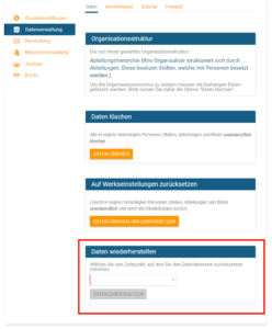 Daten für Ihr Online-Organigramm in orginio wiederherstellen